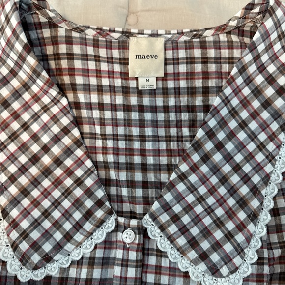 Anthropologie Maeve Plaid Blouse with Puff Sleeves - Picture 2 of 6